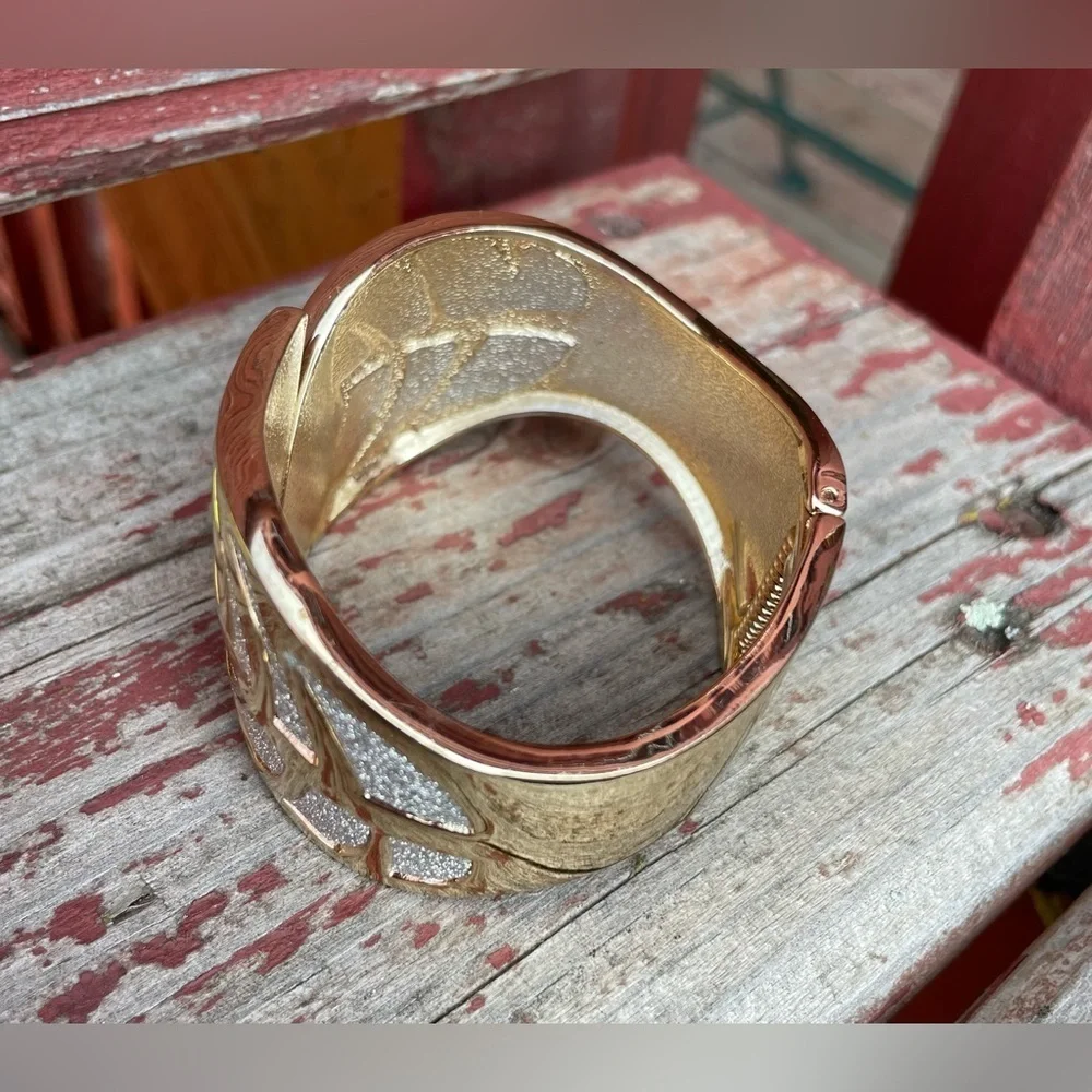 Silver Shimmer Gold Tone Leaf Cuff Bracelet